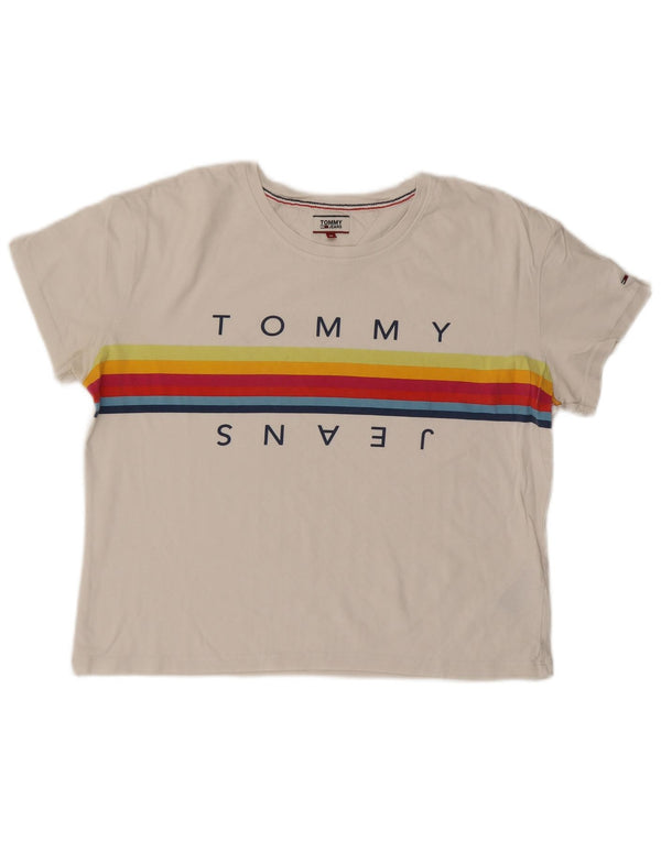 TOMMY HILFIGER Ženska grafička majica kratkih rukava UK 14 Srednje bijeli pamuk