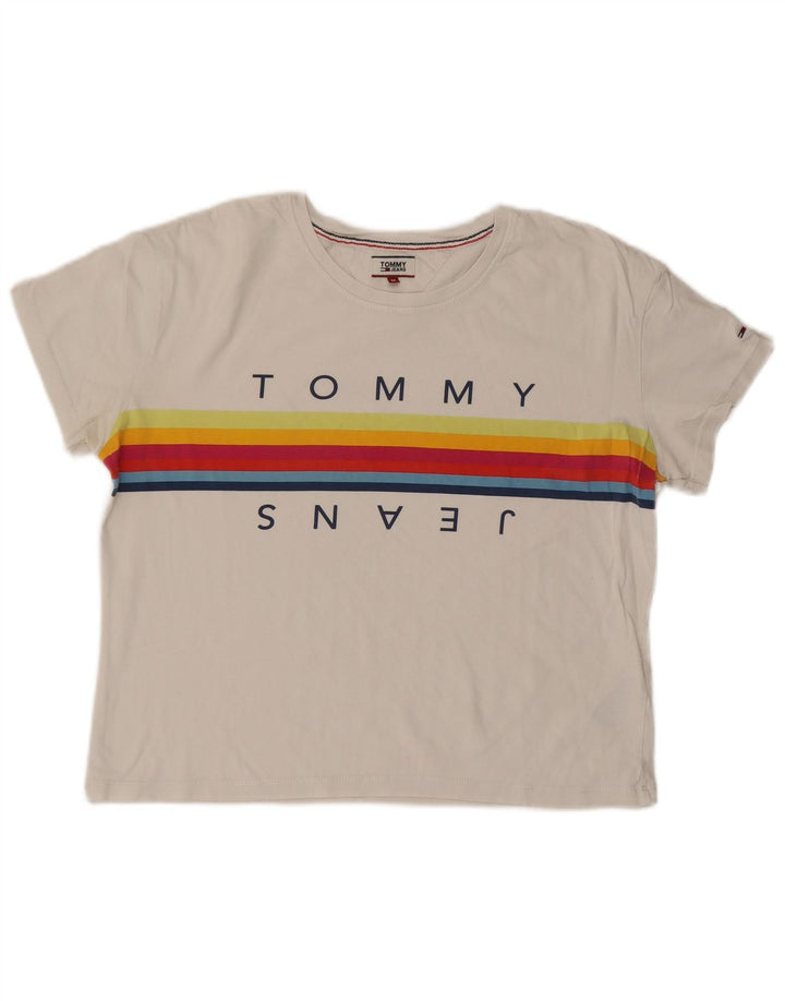 TOMMY HILFIGER Ženska grafička majica kratkih rukava UK 14 Srednje bijeli pamuk