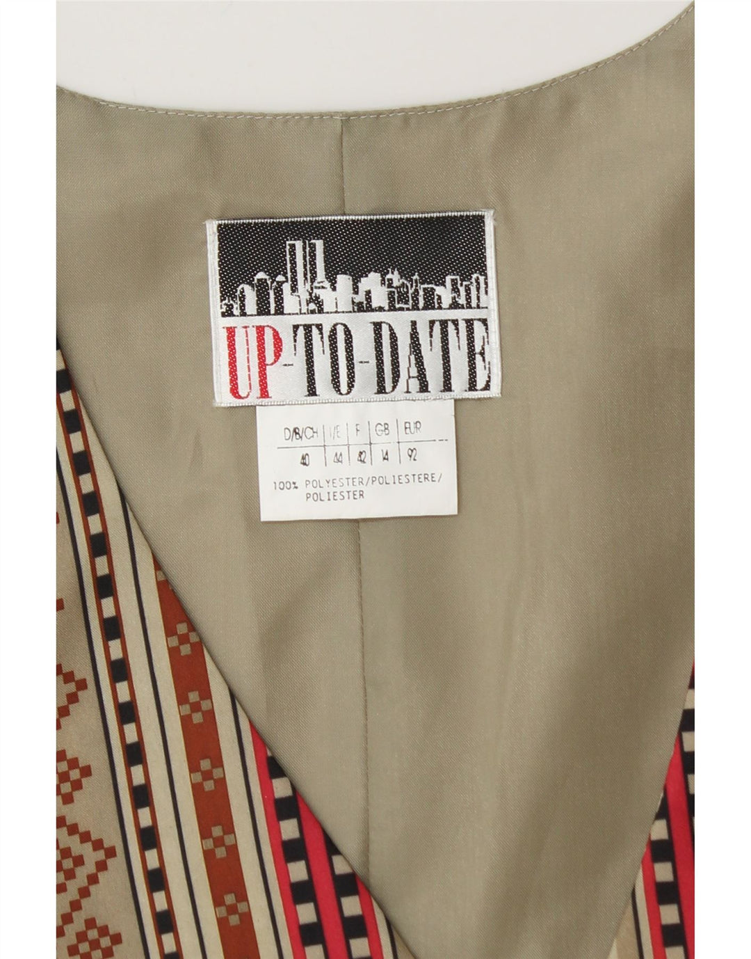 Vintage ženski prsluk UK 14 srednje raznobojni geometrijski poliester