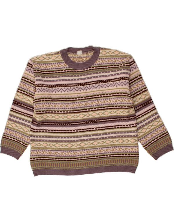 VINTAGE Womens Crew Neck Jumper Sweater UK 14 Large Purple Fair Isle