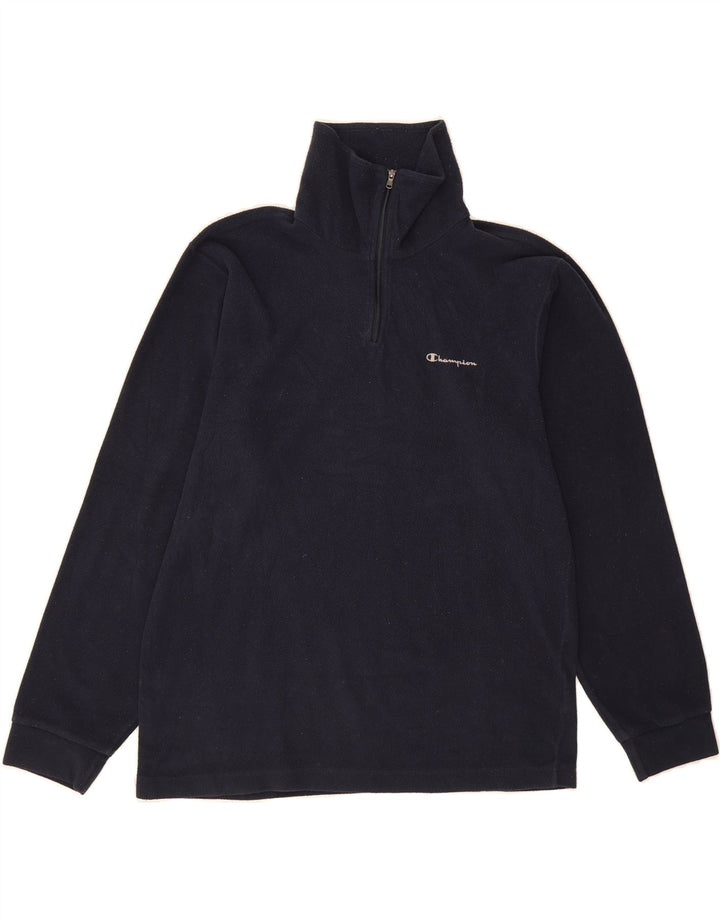 CHAMPION Mens Zip Neck Fleece Jumper Medium Navy Blue Polyester Vintage Champion and Second-Hand Champion from Messina Hembry 