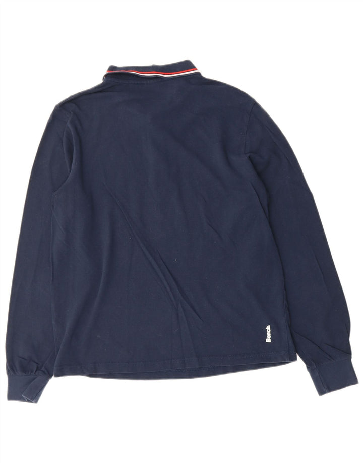 BENCH Mens Long Sleeve Polo Shirt Large Navy Blue Cotton