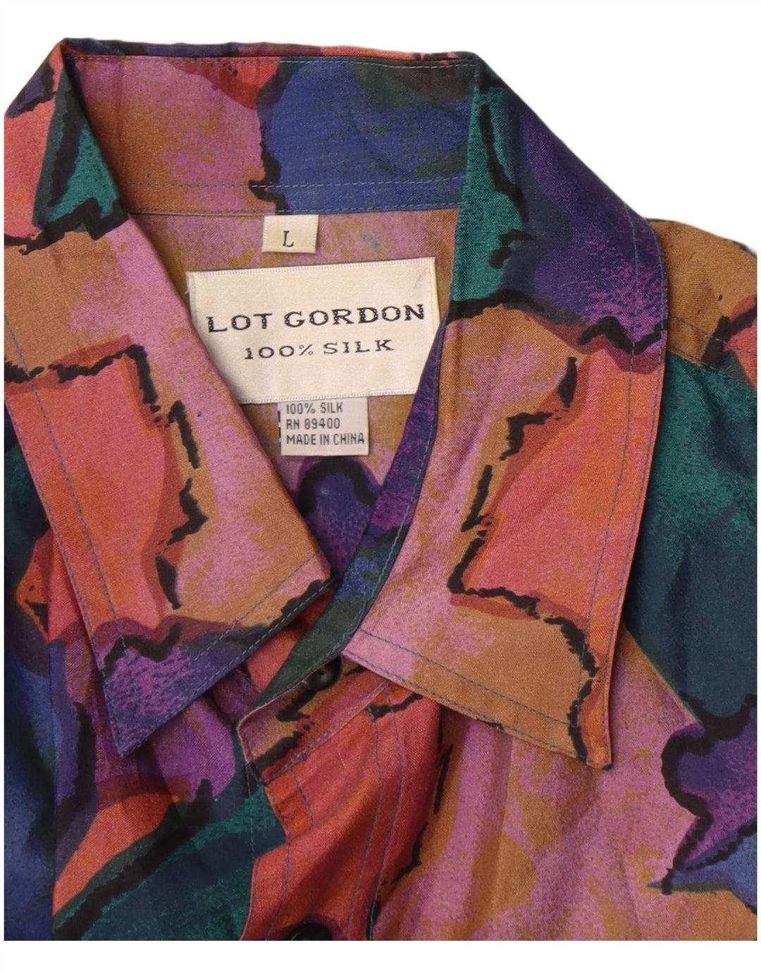 Vintage muška košulja kratkih rukava s apstraktnim uzorkom, velika raznobojna svila