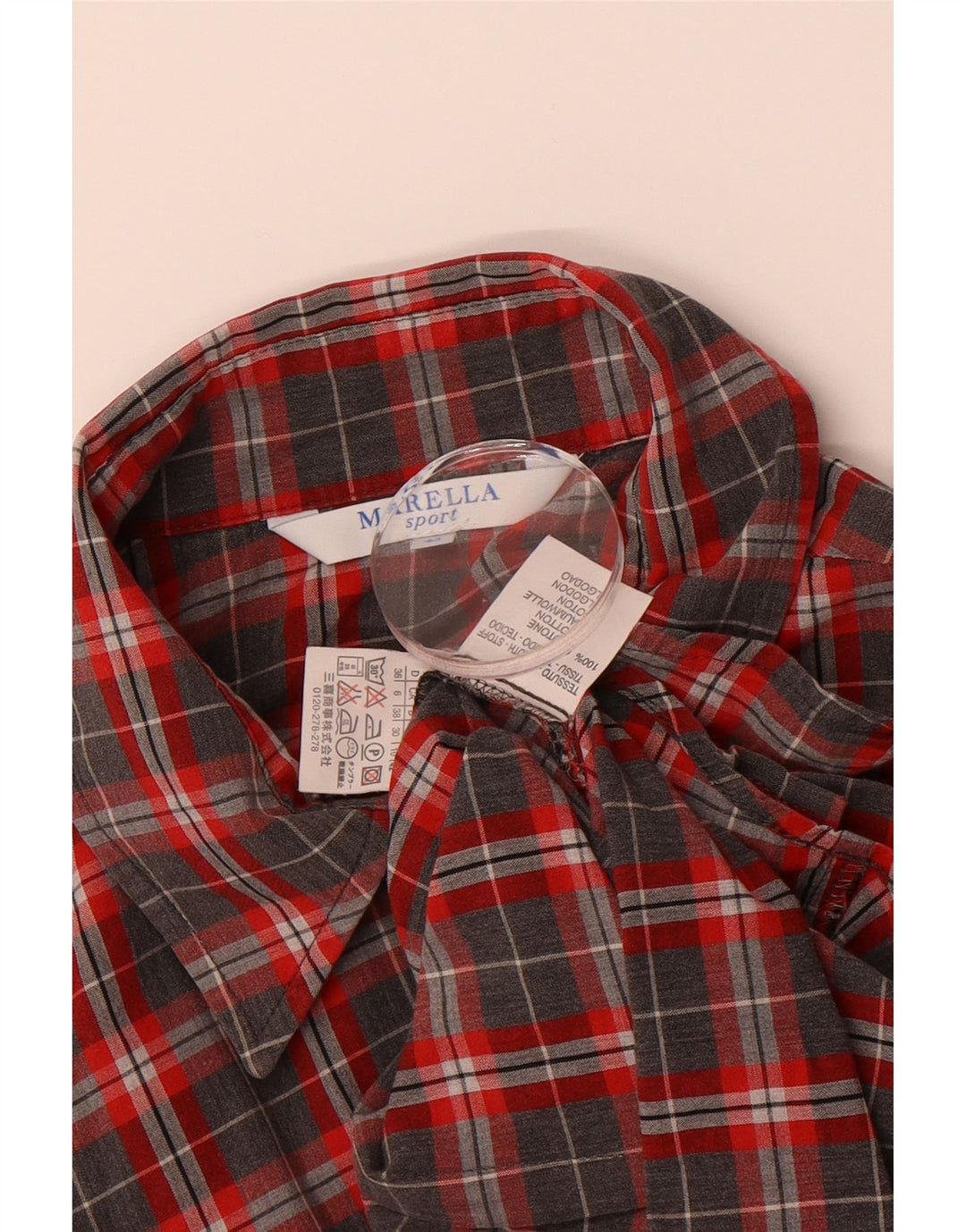 MARELLA Womens Flannel Shirt IT 42 Medium Grey Check Cotton Vintage Marella and Second-Hand Marella from Messina Hembry 