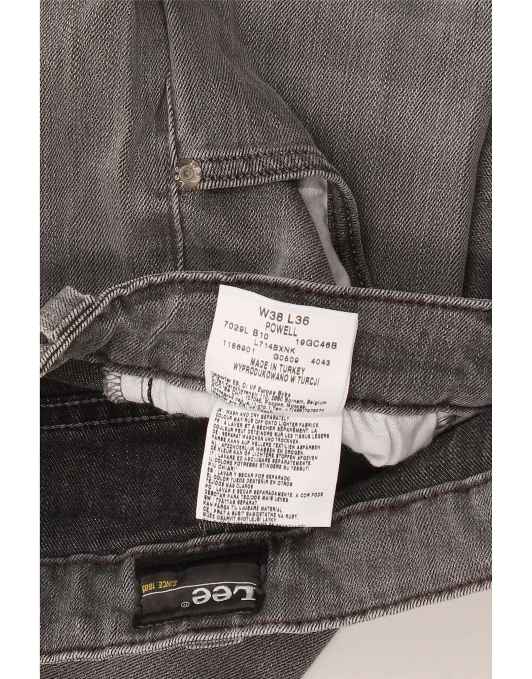 LEE muške uske traperice Powell W38 L28 sivi pamuk