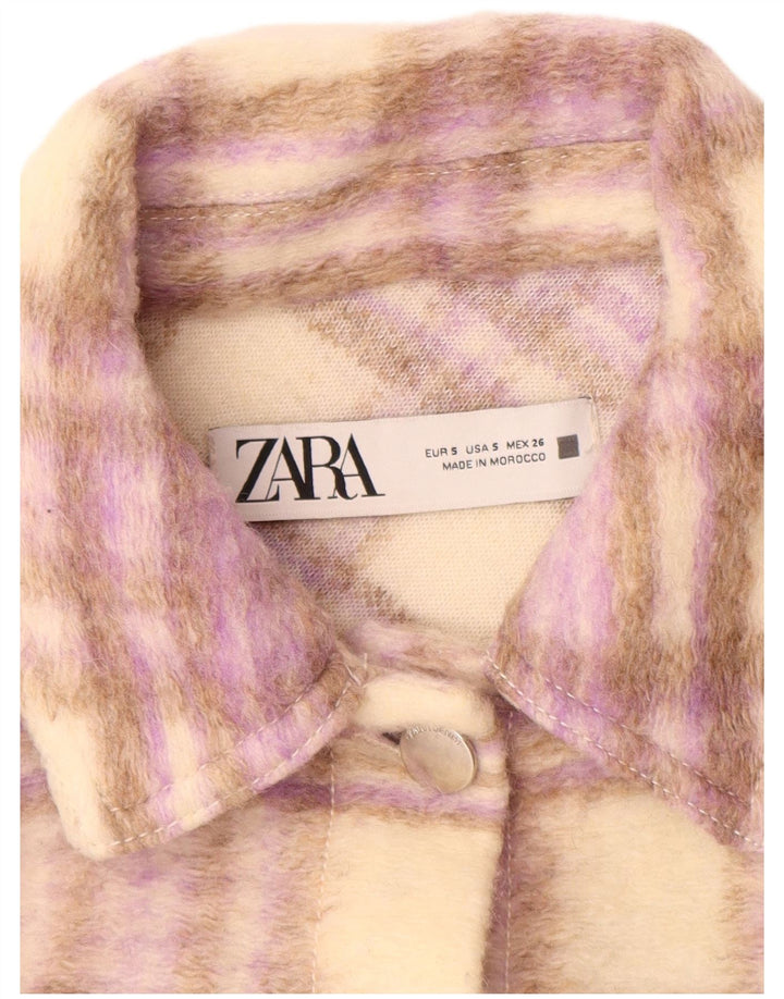 ZARA ženska prekomjerna bomber jakna UK 10 mali bež karirani poliester