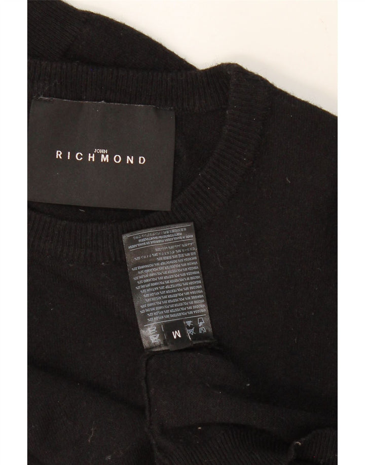 RICHMOND Womens Crew Neck Jumper Sweater UK 12 Medium Black Viscose Vintage Richmond and Second-Hand Richmond from Messina Hembry 