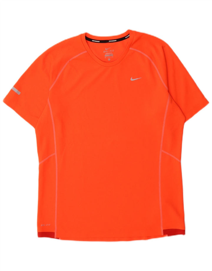 Nike Dri Fit T-Shirt Top Medium Orange Colourblock Poliester