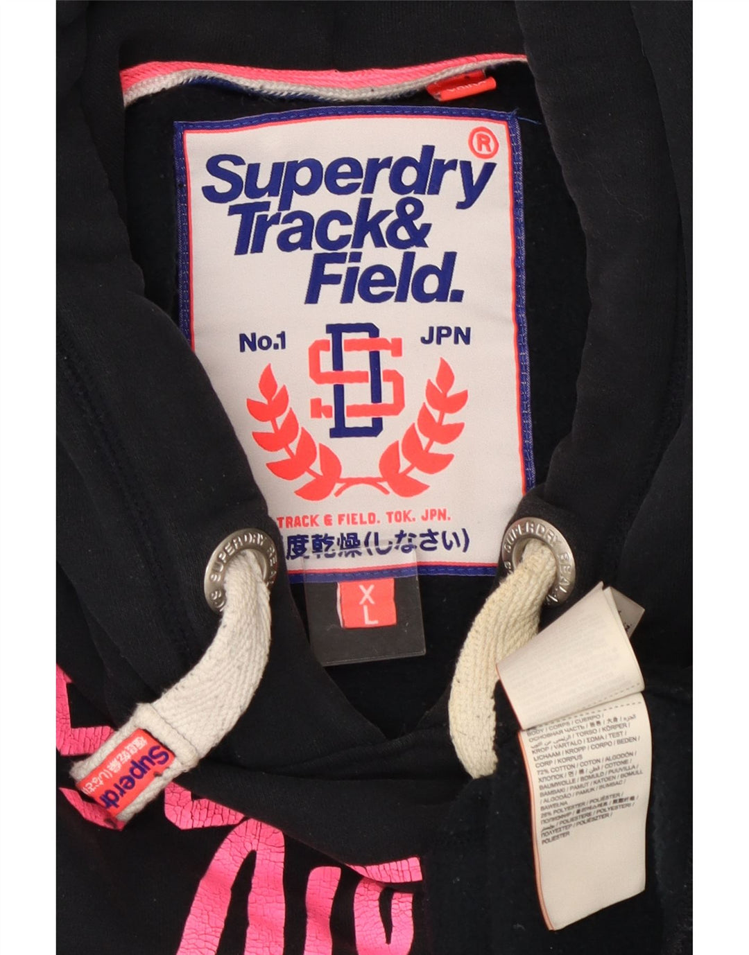 SUPERDRY Ženska majica s kapuljačom s grafičkim motivima UK 18 XL crni pamuk