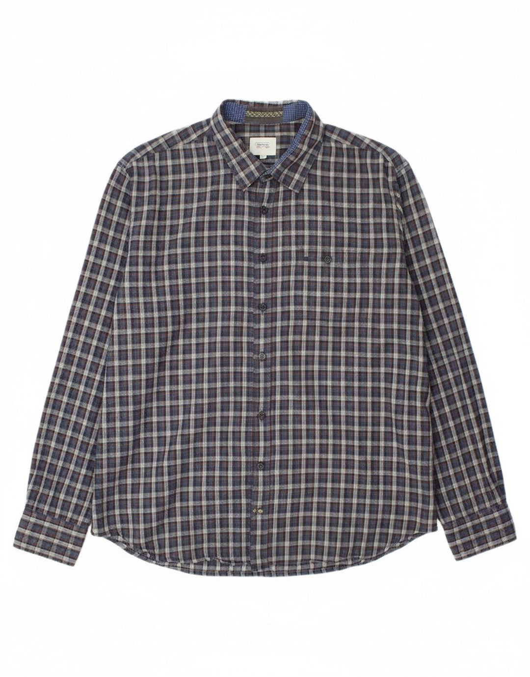 CAMEL Mens Regular Fit Flannel Shirt XL Navy Blue Check Cotton