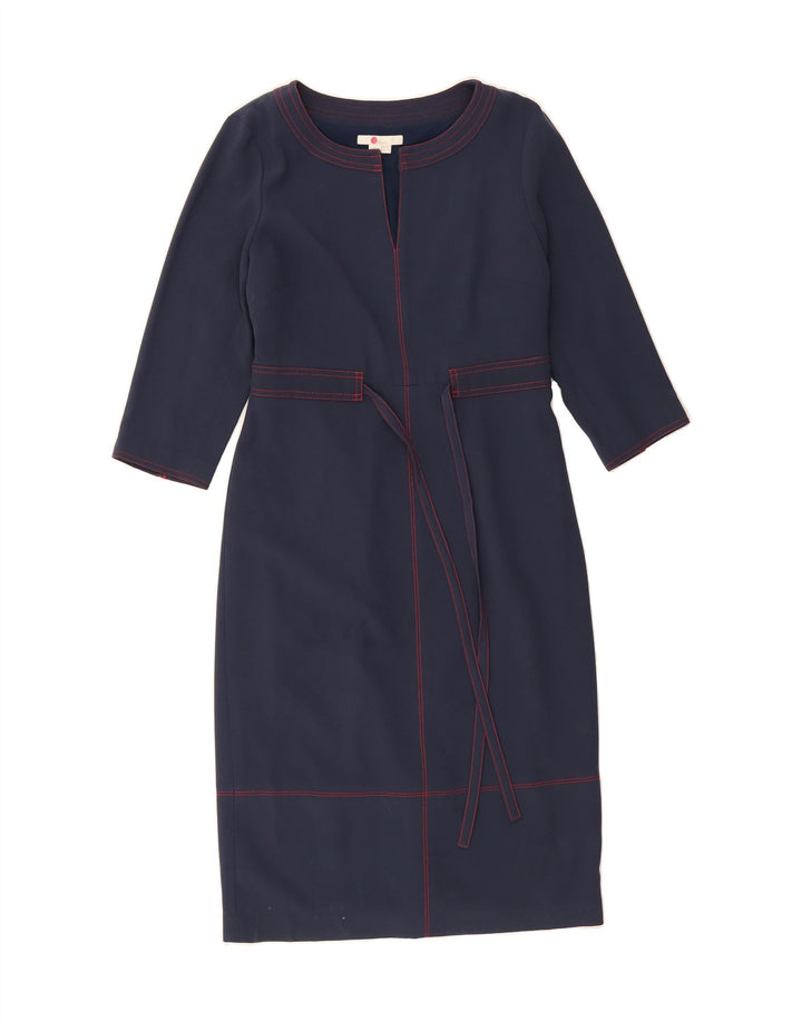 BODEN Womens 3/4 Sleeve Sheath Dress UK 12 Medium Navy Blue Polyester Vintage Boden and Second-Hand Boden from Messina Hembry 