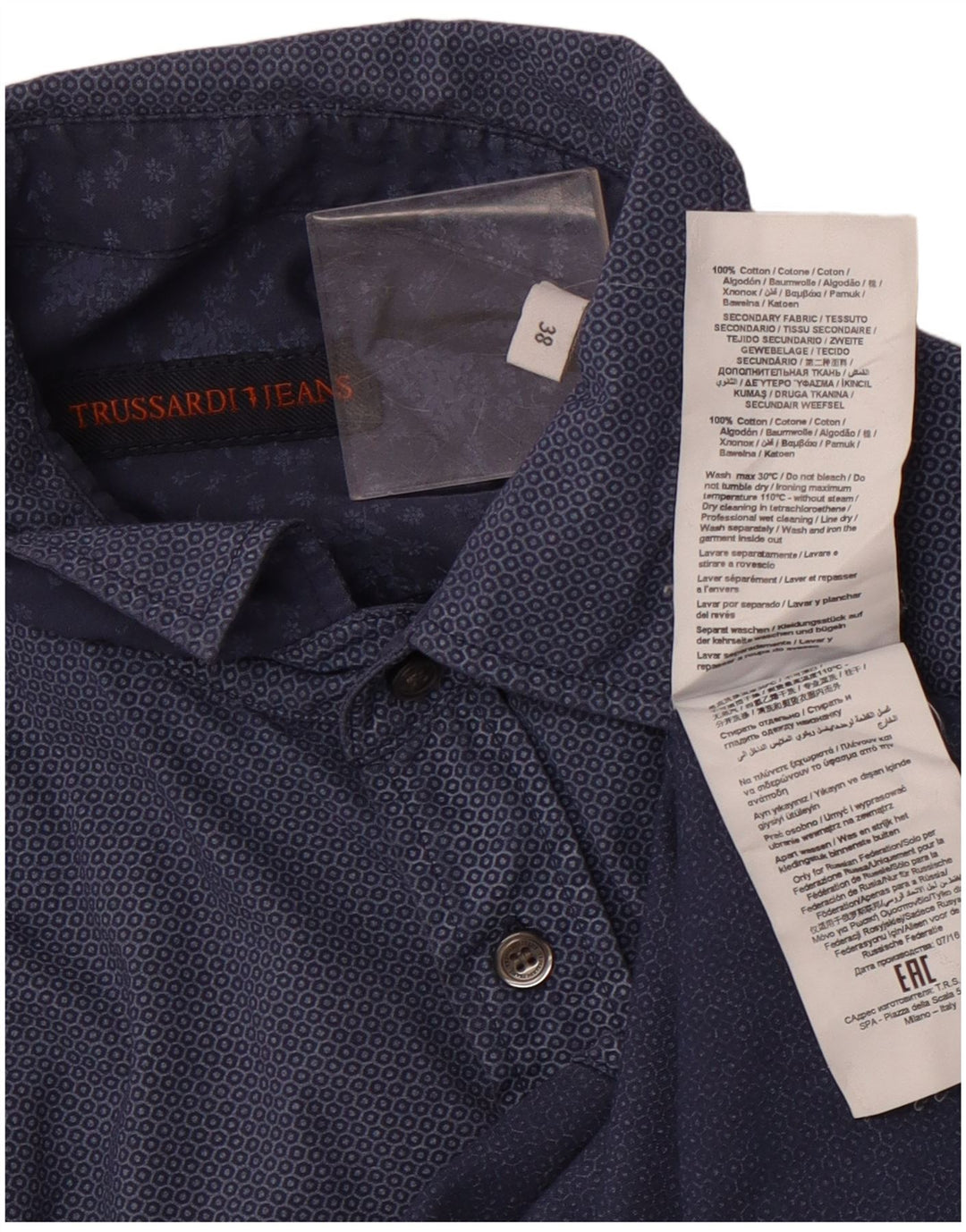 TRUSSARDI JEANS Muška košulja veličina 38 Srednja tamnoplava geometrijska pamuk