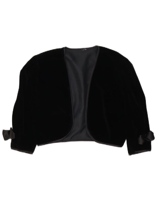 Vintage ženska baršunasta bolero jakna UK 10 Mali crni pamuk