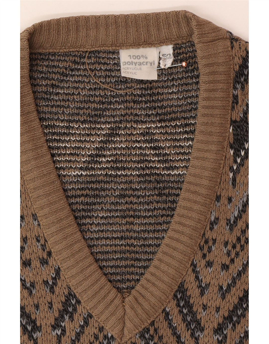VINTAGE Muška majica bez rukava IT 52 Large Brown Fair Isle