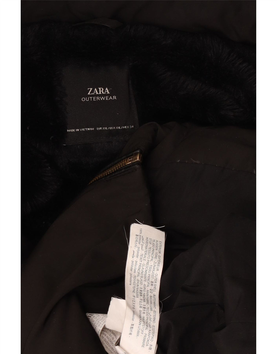 Zara ženski podstavljeni kaput s kapuljačom UK 20 2XL crni poliester