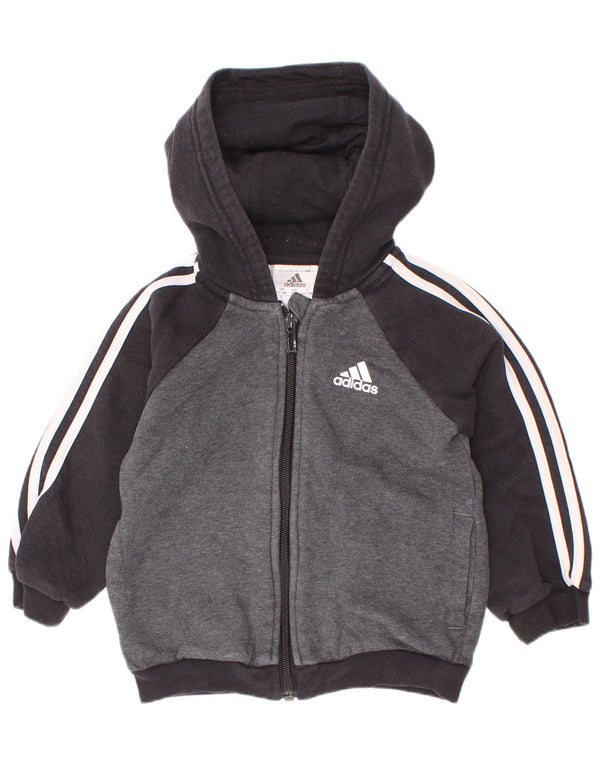 Adidas pulover s kapuljačom s patentnim zatvaračem za dječake, 12-18 mjeseci, sivi pamuk u boji
