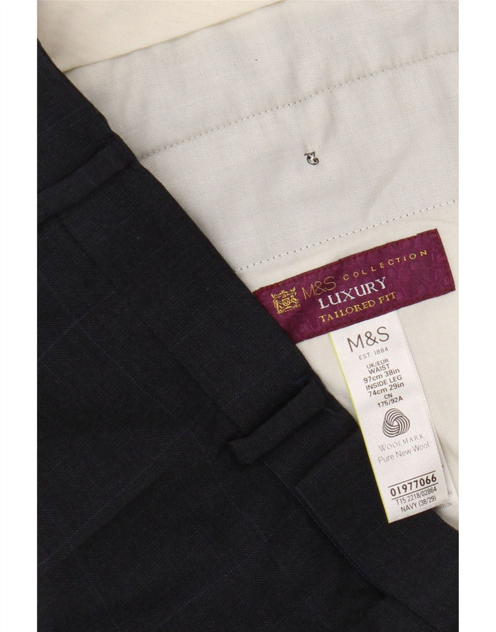Marks & Spencer muške hlače ravnog odijela W38 L29 mornarsko plava karirana vuna