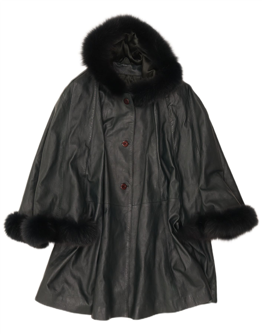 SAKI ženski kožni pončo kaput s kapuljačom UK 10 Mali zeleni kožni