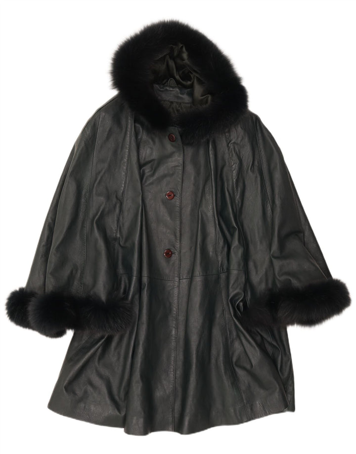 SAKI ženski kožni pončo kaput s kapuljačom UK 10 Mali zeleni kožni