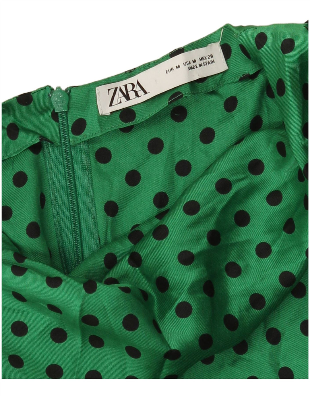 ZARA Womens Long Sleeve Blouse Top UK 14 Medium Green Polka Dot