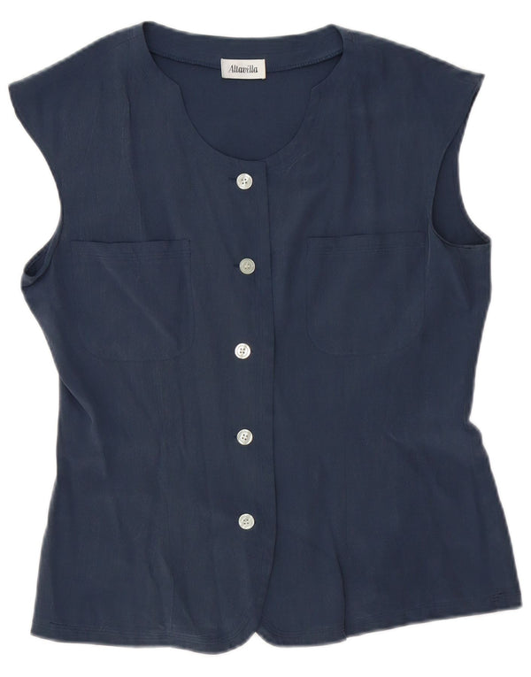 Altavilla ženska košulja bez rukava UK 10 Mala mornarsko plava svila