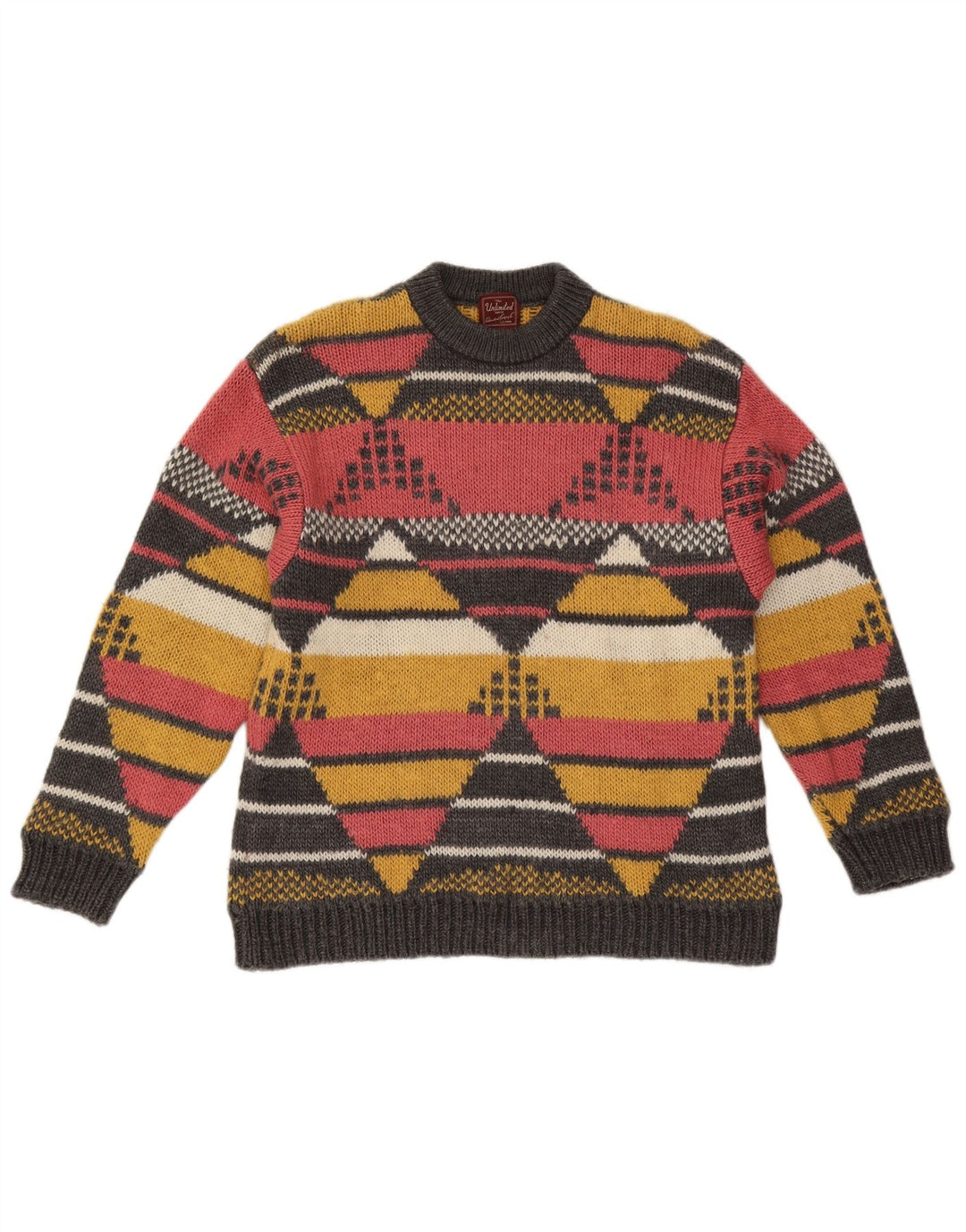 Neograničen muški džemper s okruglim izrezom srednje raznobojne geometrijske vune