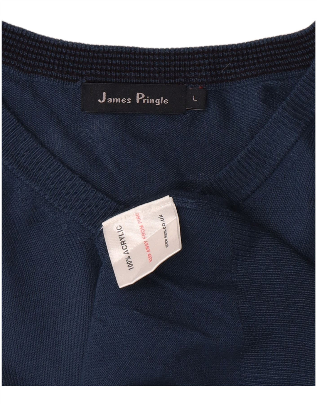 JAMES PRINGLE Mens V-Neck Jumper Sweater Large Blue Acrylic