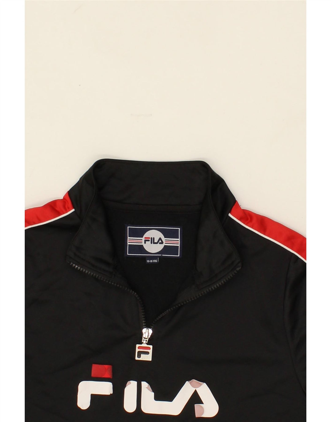 FILA Boys Graphic Pullover Tracksuit Top 13-14 Years Black Polyester Vintage Fila and Second-Hand Fila from Messina Hembry 