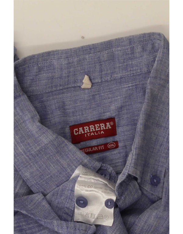 Carrera Mens Short Sleeve Regular Fit Shirt 2XL Blue Cotton