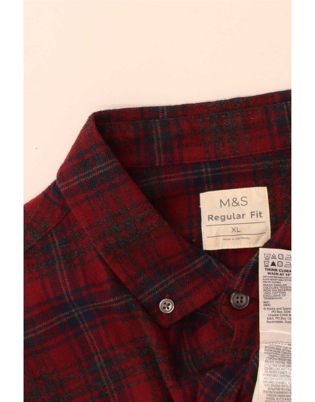 Marks & Spencer muška flanelska košulja standardnog kroja XL, crveni karirani pamuk