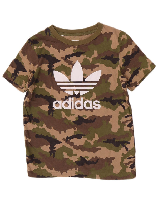 Adidas Boys Regular Graphic T-Shirt Top 9-10 Years Green Camuflage
