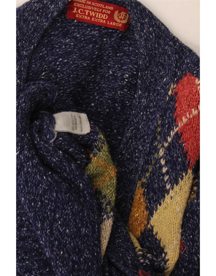 J. C. Twidd muški kardigan džemper 2XL plavi Argyle/Diamond Wool Classic