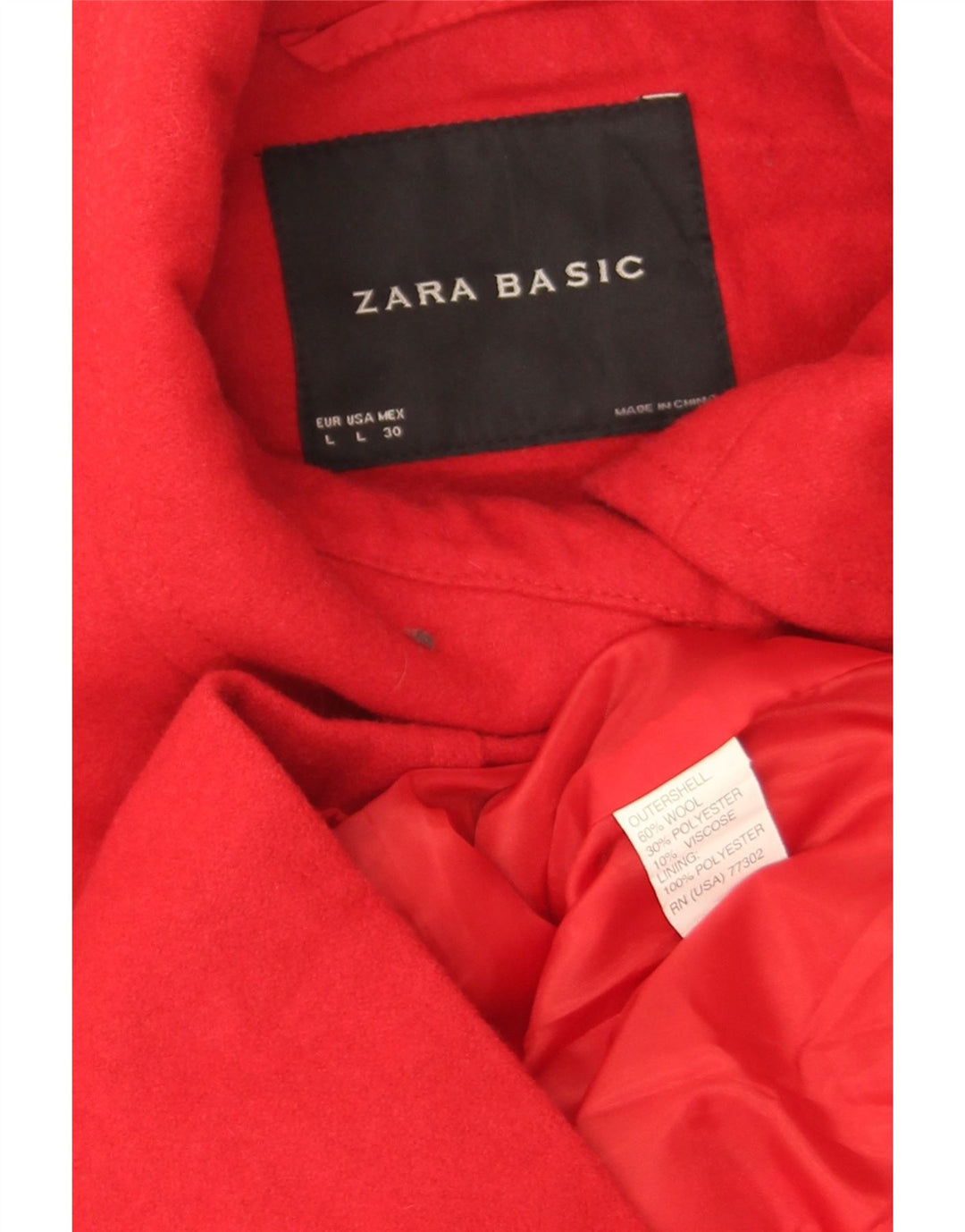 Zara ženski kratki graškasti kaput UK 16 Veliki crveni vuneni