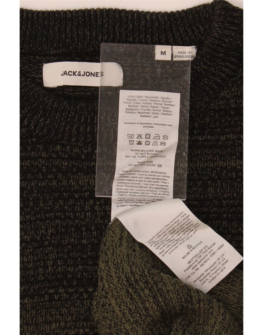 JACK & JONES Mens Crew Neck Jumper Sweater Medium Khaki Cotton Vintage Jack & Jones and Second-Hand Jack & Jones from Messina Hembry 