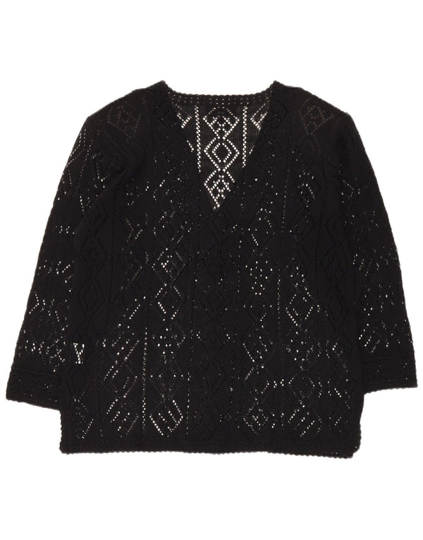 Vintage ženski heklani kardigan džemper 3/4 rukava UK 16 veliki crni pamuk