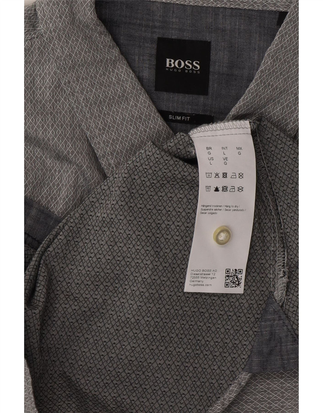 HUGO BOSS Muška uska košulja, veliki sivi geometrijski pamuk