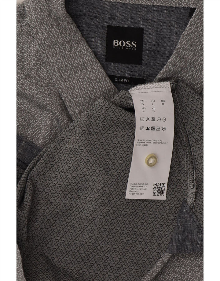 HUGO BOSS Muška uska košulja, veliki sivi geometrijski pamuk