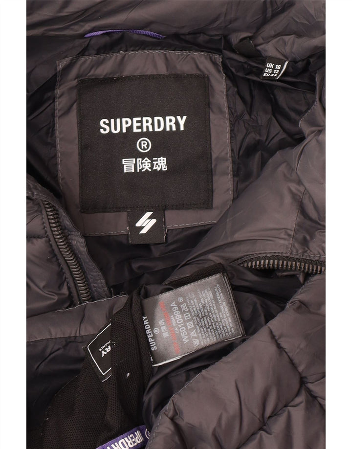 Superdry ženska podstavljena jakna UK 16 Veliki sivi najlon