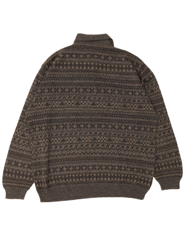 Muški džemper s polo ovratnikom Enzo Goti 2XL sivi Fair Isle vuneni