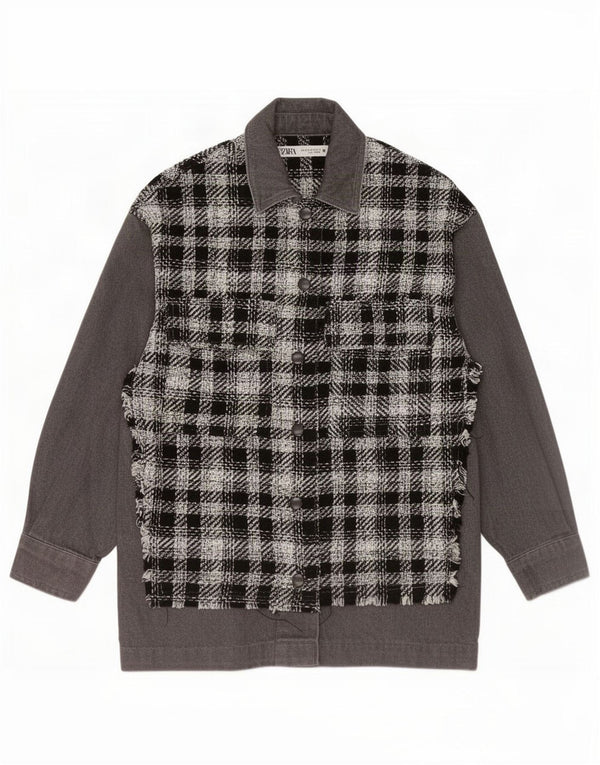 Zara ženska majica majica UK 6 XS crni karirani pamuk