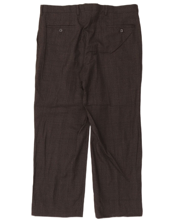 CALVIN KLEIN Mens Straight Suit Trousers W34 L27 Brown Check