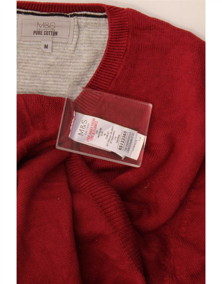 Marks & Spencer muški džemper s V-izrezom Srednje crveni pamuk