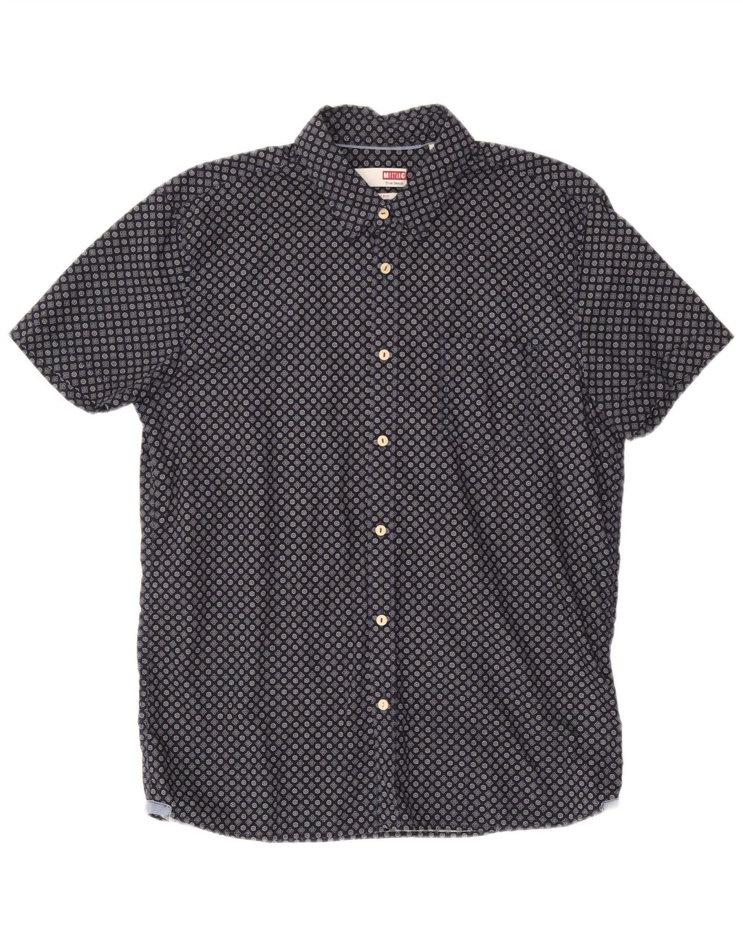 MUSTANG muška uska košulja kratkih rukava, velika tamnoplava cvjetna pamuk