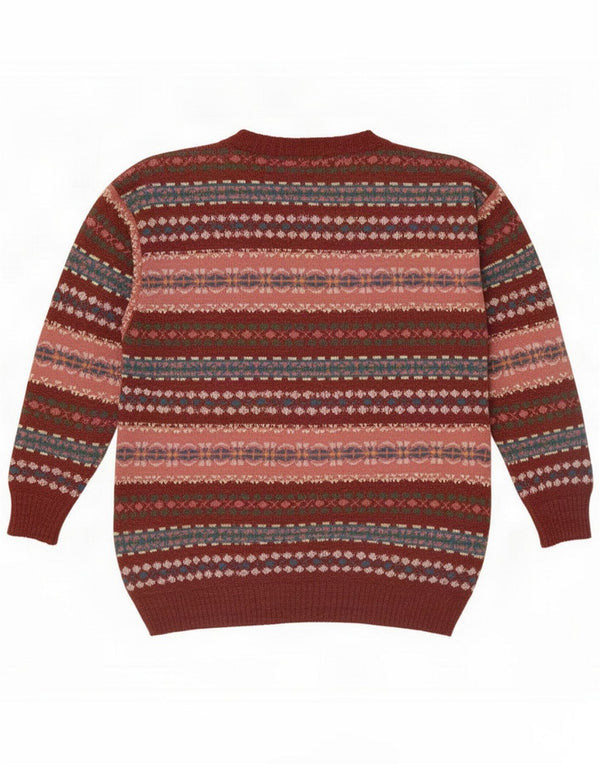 Vintage Mens Boat Neck Jumper Sweater Medium Burgundy Fair Isle