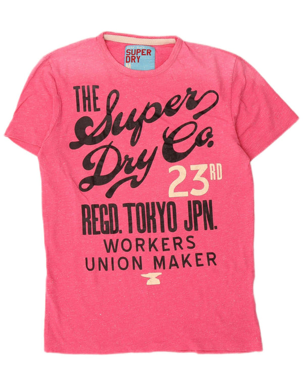 Superdry Womens Graphic T-Shirt Top UK 14 Medium Pink Flecked Cotton