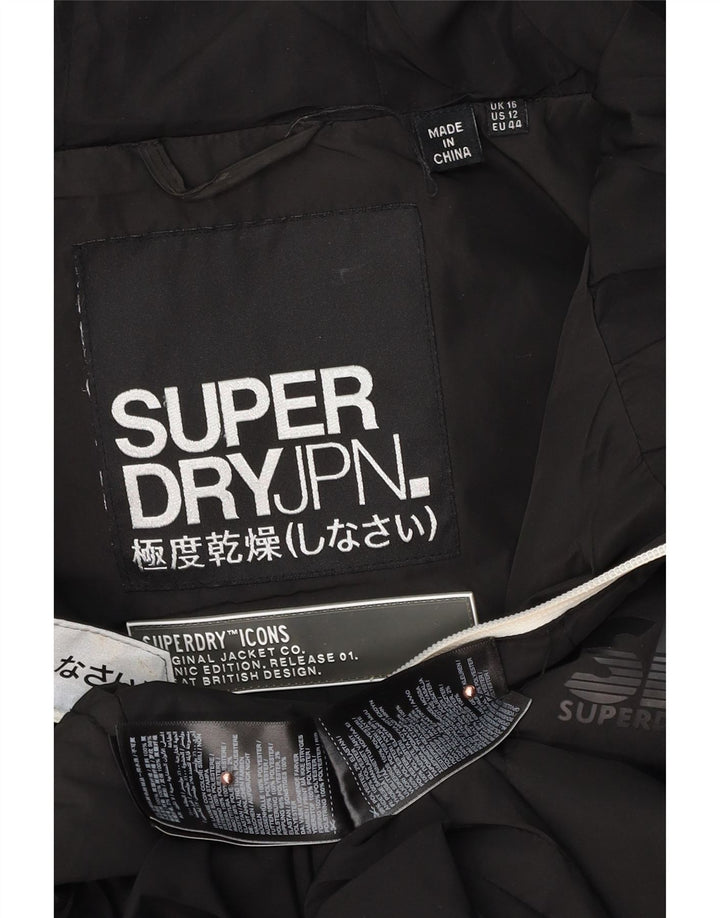 SUPERDRY ženska podstavljena jakna s kapuljačom s grafičkim motivima UK 16 velika crna boja