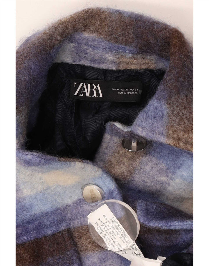 Zara ženska prekomjerna jakna UK 6 XS plava karirana vuna