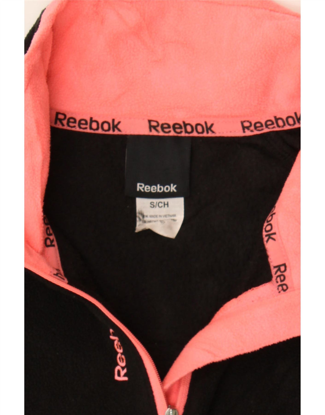 REEBOK Womens Zip Neck Fleece Jumper UK 10 Small Black Polyester Vintage Reebok and Second-Hand Reebok from Messina Hembry 
