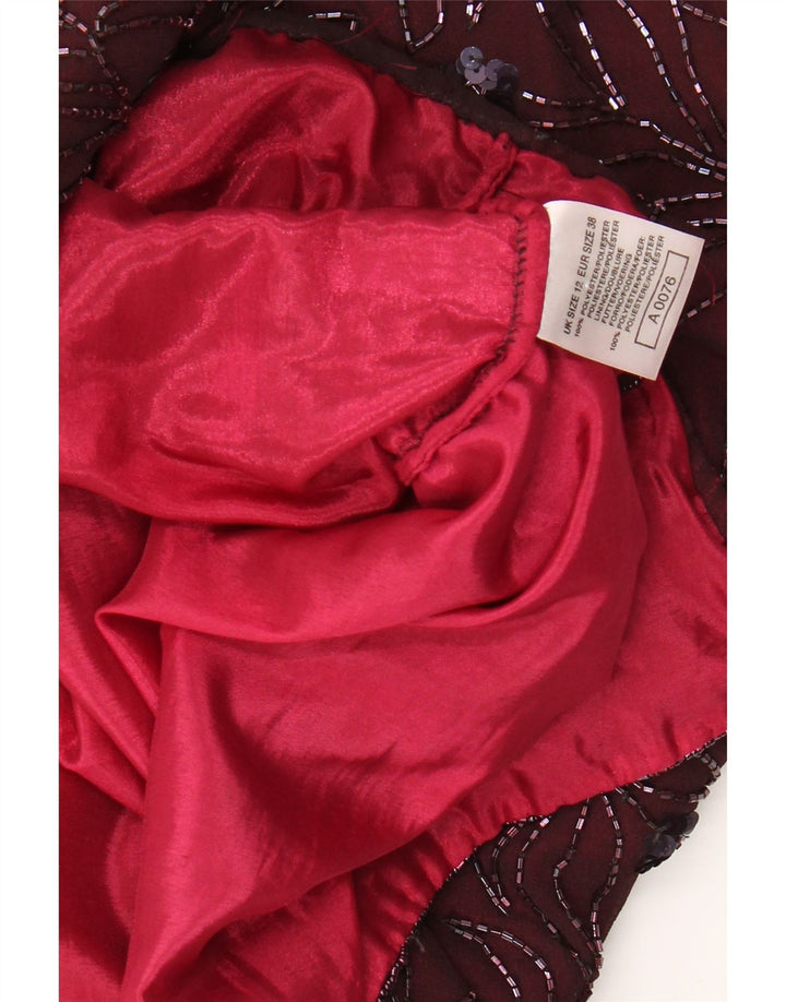 VINTAGE ženska plašt haljina bez rukava UK 12 Srednje tamnocrvena cvjetna