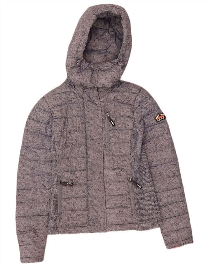 Superdry ženska podstavljena jakna s kapuljačom UK 8 XS Sivi poliester u boji